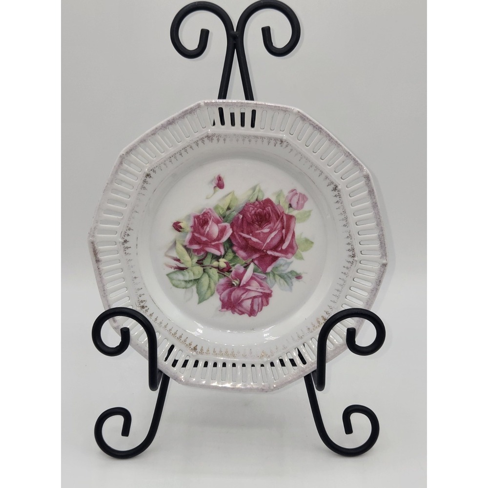 Antique Carl Schumann Arzberg Bavaria Reticulated Bread Butter Plate Pink Roses